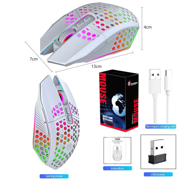 Lightweight hollow hole mouse, wireless rechargeable gaming light emitting computer, laptop, office mouse - OFEBHS.PT