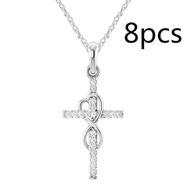 Alloy Pendant With Diamond And Eight-character Cross Necklace - OFEBHS.PT