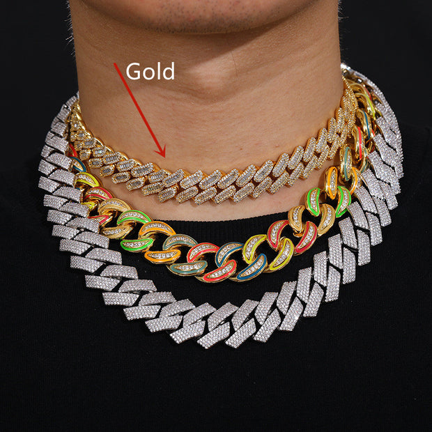 Men's Hip Hop Long Button Head Zircon Diamond Cuban Necklace