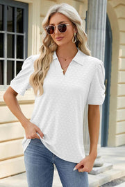 Spring and summer new solid color V-neck short sleeved loose T-shirt top for women - OFEBHS.PT