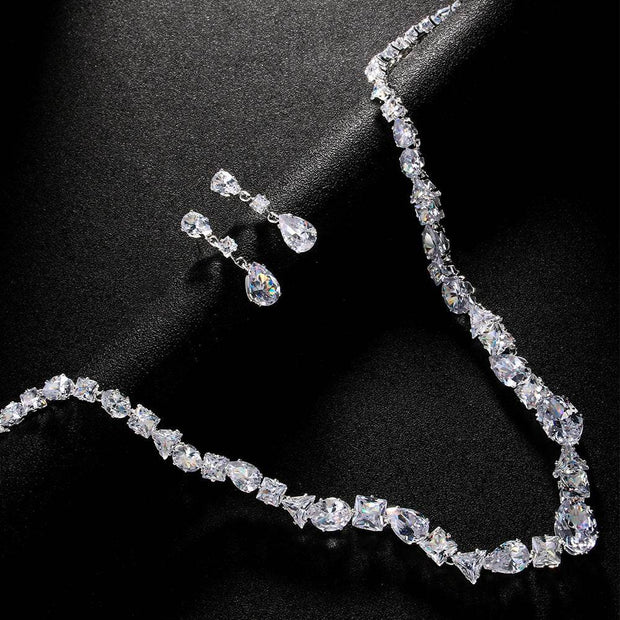 Simple necklace earring set bride's wedding jewelry set fashionable and versatile accessories - OFEBHS.PT