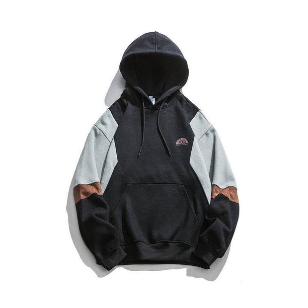 Japanese fashion brand color blocked hooded sweatshirt for men, retro city boy versatile casual top - OFEBHS.PT