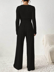 Scoop Neck Long Sleeve Top and Pants Set - OFEBHS.PT