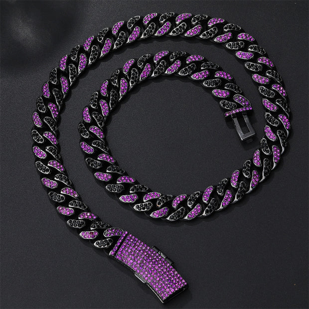 Hip Hop Men's Strip Full Diamond Line Exaggerated And Personalized Rap Cuban Link Chain Amethyst Necklace