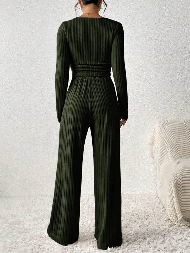 Scoop Neck Long Sleeve Top and Pants Set - OFEBHS.PT