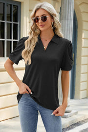 Spring and summer new solid color V-neck short sleeved loose T-shirt top for women - OFEBHS.PT