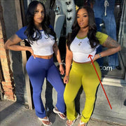 Women's Contrast Color Short-sleeved Trousers Casual Two-piece Suit - OFEBHS.PT