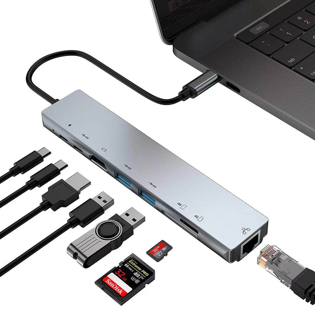 Eight in one docking station Type-C to network card HDMI multifunctional laptop converter - OFEBHS.PT