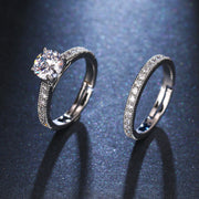 Adjustable Combination Zircon Set Ring Silver Plated Couple Jewelry