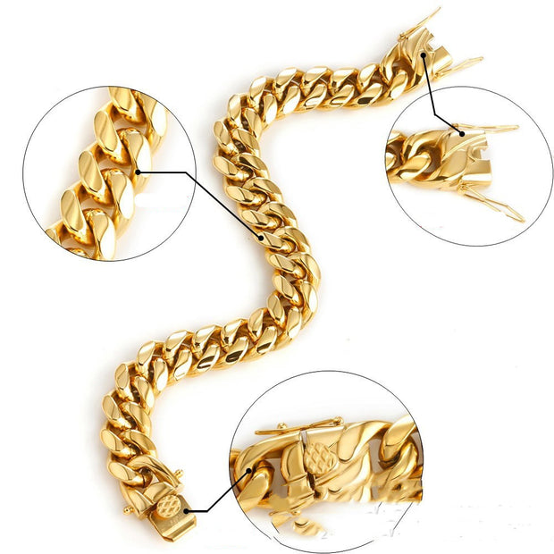 Titanium Steel Golden Encryption Round Grinding Faucet Buckle Cuban Chain