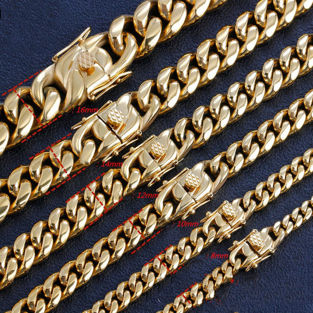 Titanium Steel Golden Encryption Round Grinding Faucet Buckle Cuban Chain