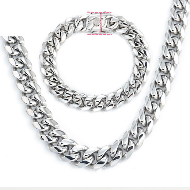 Titanium Steel Golden Encryption Round Grinding Faucet Buckle Cuban Chain