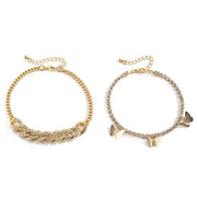 European And American Cross-Border Jewelry, Retro Fashion Micro-Inlaid Feet, Women'S Simple Cuban Buckle Full Diamond Butterfly Tassel Anklet