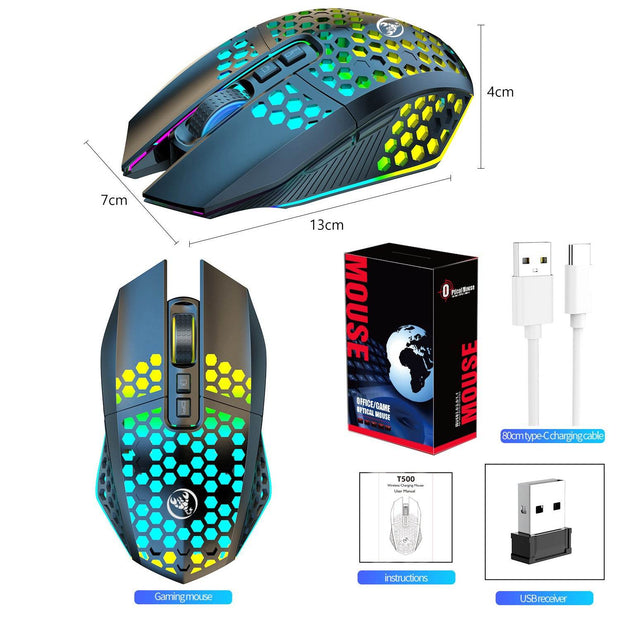 Lightweight hollow hole mouse, wireless rechargeable gaming light emitting computer, laptop, office mouse - OFEBHS.PT
