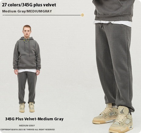 Solid Color Casual Velvet Sweatpants Men's Ankle Banded Pants