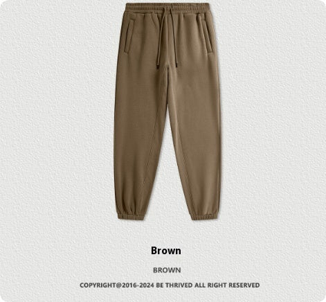 Solid Color Casual Velvet Sweatpants Men's Ankle Banded Pants