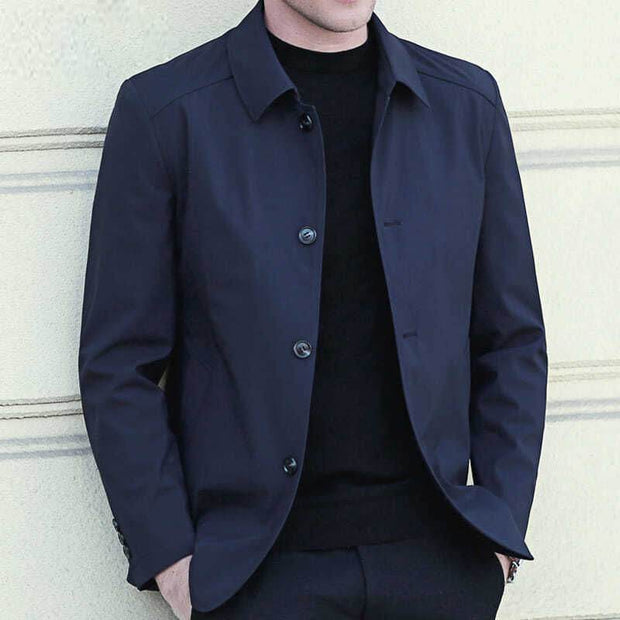 Men Jacket Elegant Men's Mid Length Business Jacket with Turn-down Collar Single-breasted Design for Fall Spring Seasons - OFEBHS.PT