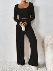 Scoop Neck Long Sleeve Top and Pants Set - OFEBHS.PT
