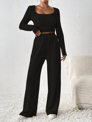 Scoop Neck Long Sleeve Top and Pants Set - OFEBHS.PT