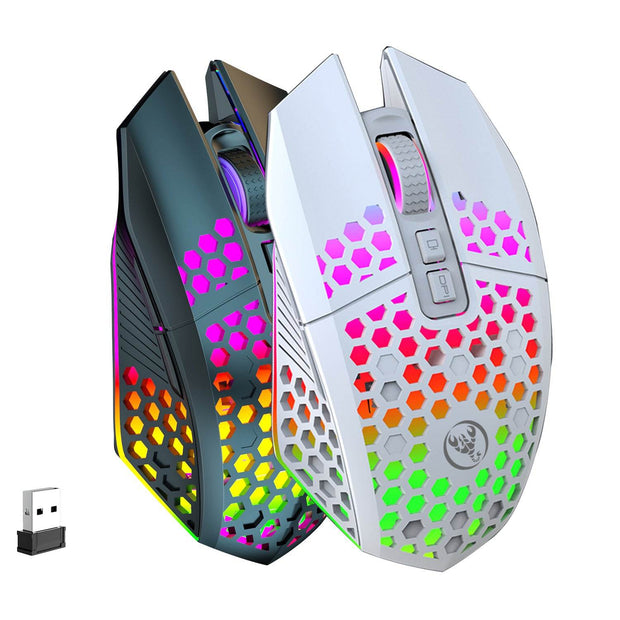 Lightweight hollow hole mouse, wireless rechargeable gaming light emitting computer, laptop, office mouse - OFEBHS.PT