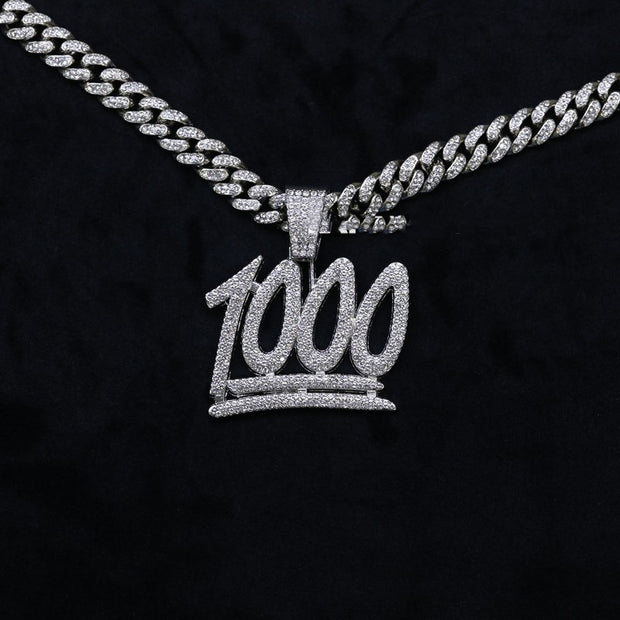 Men's And Women's Digital Diamond-encrusted 1000 Pendant Cuban Necklace