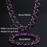 Hip Hop Men's Strip Full Diamond Line Exaggerated And Personalized Rap Cuban Link Chain Amethyst Necklace
