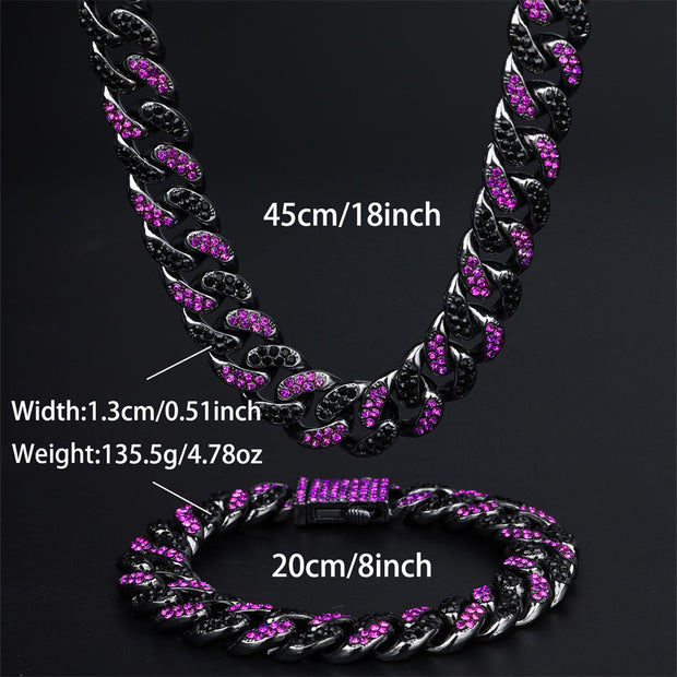 Hip Hop Men's Strip Full Diamond Line Exaggerated And Personalized Rap Cuban Link Chain Amethyst Necklace