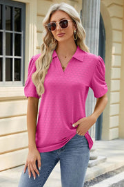 Spring and summer new solid color V-neck short sleeved loose T-shirt top for women - OFEBHS.PT