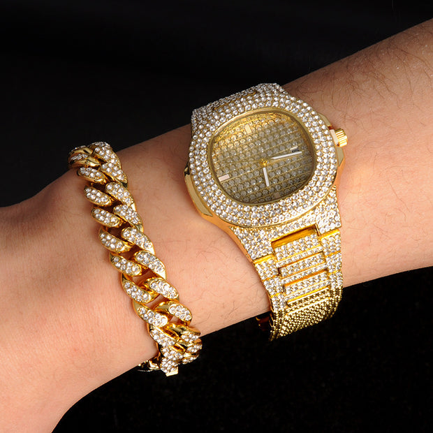Cuban Chain Necklace Bracelet Watch Set