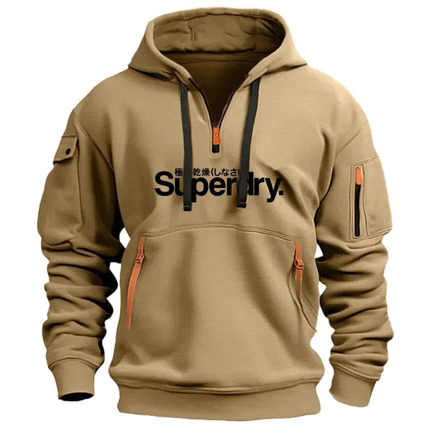 Collar zipper hooded pullover for men multi pocket fashionable and personalized letter print - OFEBHS.PT