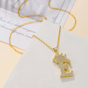 1PCS Fashionable Gold Diamond Crown Uppercase Letter Popular Pendant Necklace Suitable For Daily Use Festivals Parties Gifts Jewelry Set - OFEBHS.PT