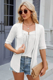 Spring/Summer New Solid Color Square Collar Splicing Button Mid Sleeve T-shirt for Women - OFEBHS.PT