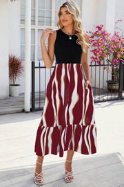 Round neck vest waist cinching contrasting dress women's clothing - OFEBHS.PT