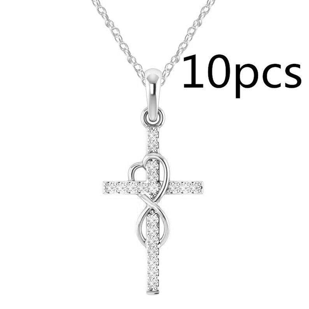 Alloy Pendant With Diamond And Eight-character Cross Necklace - OFEBHS.PT