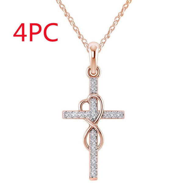 Alloy Pendant With Diamond And Eight-character Cross Necklace - OFEBHS.PT