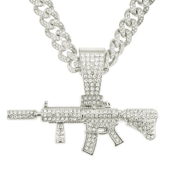 Fashion Jeweled Pendant Cuban Necklace
