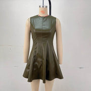 Round Neck Sleeveless Waist A- Line Skirt Vest Dress - OFEBHS.PT