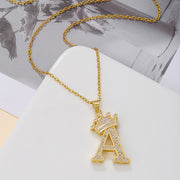 1PCS Fashionable Gold Diamond Crown Uppercase Letter Popular Pendant Necklace Suitable For Daily Use Festivals Parties Gifts Jewelry Set - OFEBHS.PT