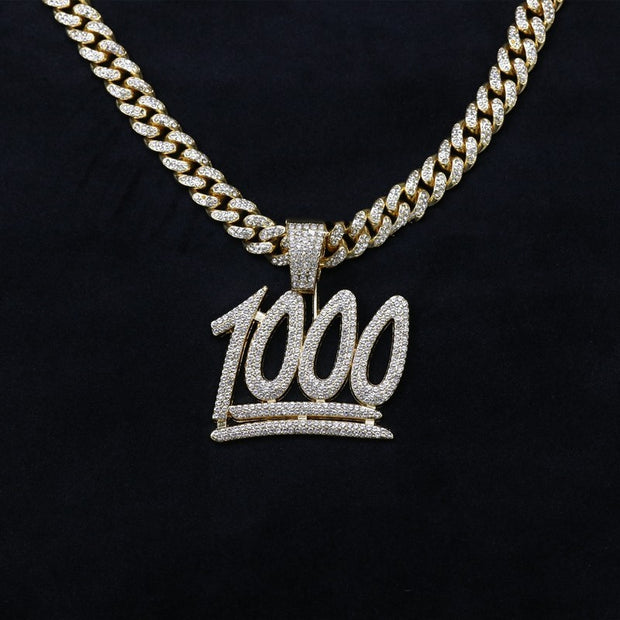 Men's And Women's Digital Diamond-encrusted 1000 Pendant Cuban Necklace