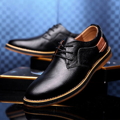 Men's Casual Leather Shoes Top Layer Daily Shoes Trend Men's Shoes British Tie Dress Shoes