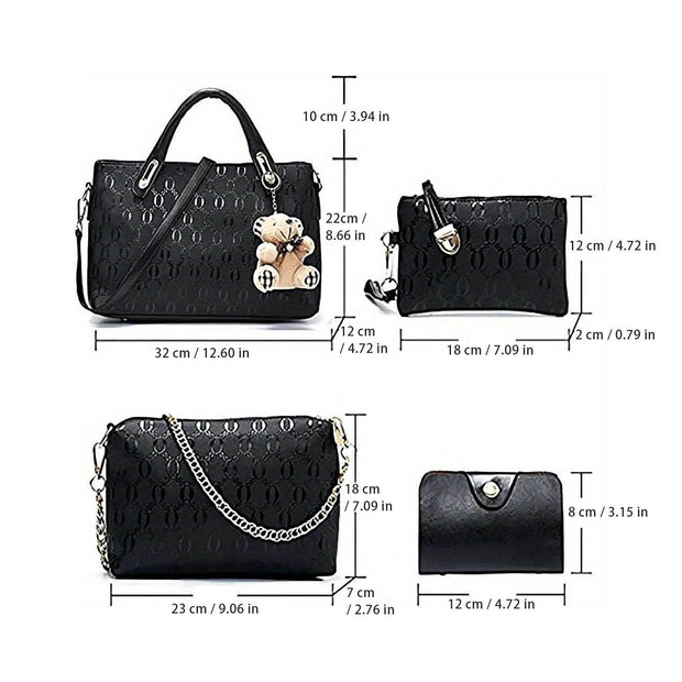 Women 4Pcs Top Handle Satchel Hobo PU Leather Handbag Set Large Tote Purse Shoulder Bag Card Holder - OFEBHS.PT