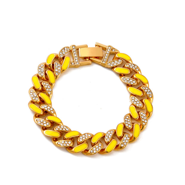 Two-tone Oil Drop Rhinestones Cuban Bracelet Street