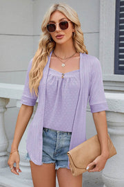 Spring/Summer New Solid Color Square Collar Splicing Button Mid Sleeve T-shirt for Women - OFEBHS.PT