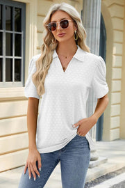 Spring and summer new solid color V-neck short sleeved loose T-shirt top for women - OFEBHS.PT