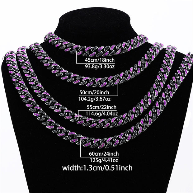Hip Hop Men's Strip Full Diamond Line Exaggerated And Personalized Rap Cuban Link Chain Amethyst Necklace