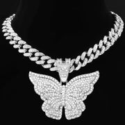Exaggerated Butterfly Pendant Cuban Necklace With Diamonds