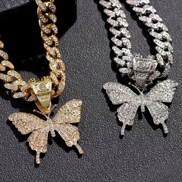 INS Wind Butterfly Hip Hop Cuban Necklace
