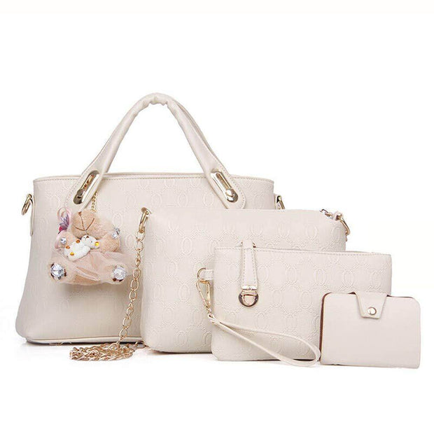 Women 4Pcs Top Handle Satchel Hobo PU Leather Handbag Set Large Tote Purse Shoulder Bag Card Holder - OFEBHS.PT
