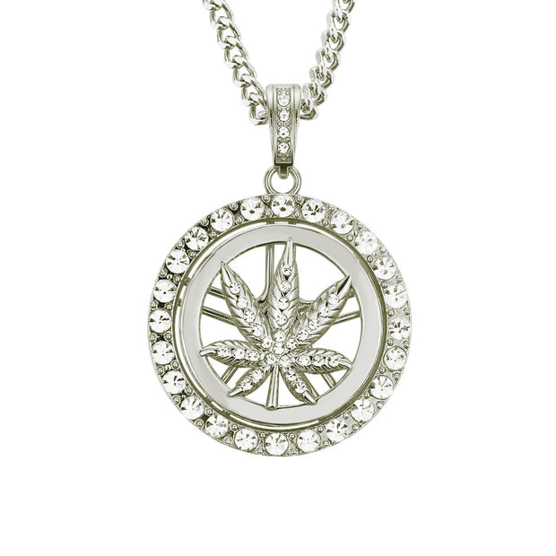 European Hip Hop Diamond Maple Leaf Turntable Necklace For Men