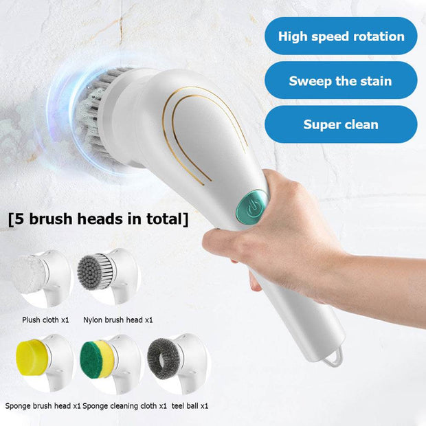 Multifunctional Electric Handheld Kitchen Household Dishwashing Brush Handheld Scrubber Bathtub Sink Bathroom Kitchen Tile Cleaning Tool Drill Brush Set With 5 Heads - OFEBHS.PT
